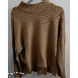 We The Free Mock Neck Oversized Sweater Size XL Solid Tan Cotton Blend Hi-Lo